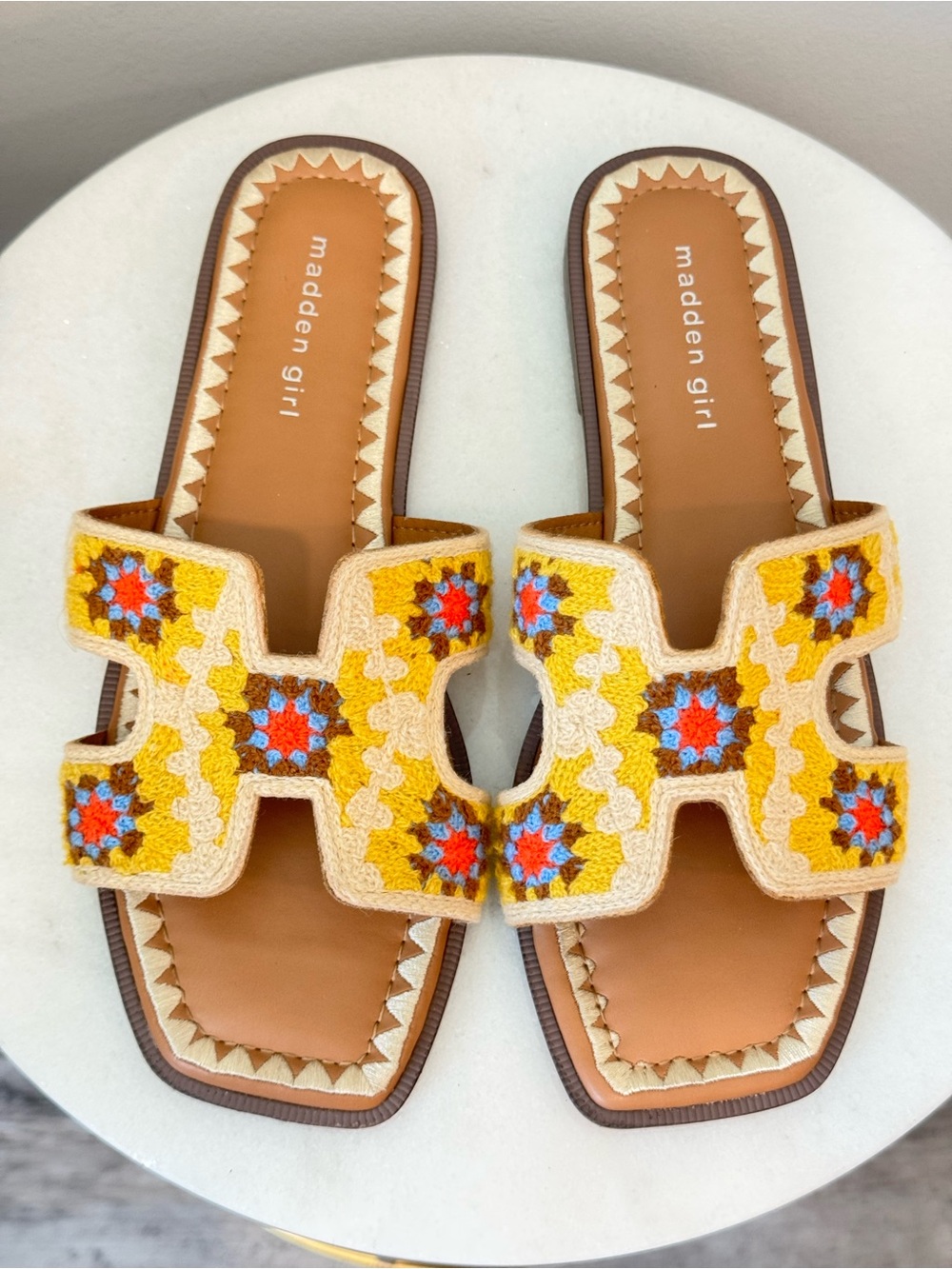 Madden Girl Yellow Embroidered Slide Mules - Picture 3 of 13